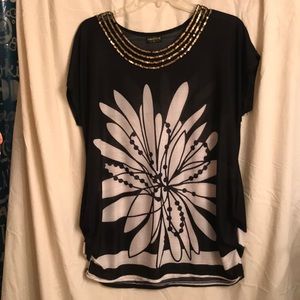 Blouse black sequin neckline XL